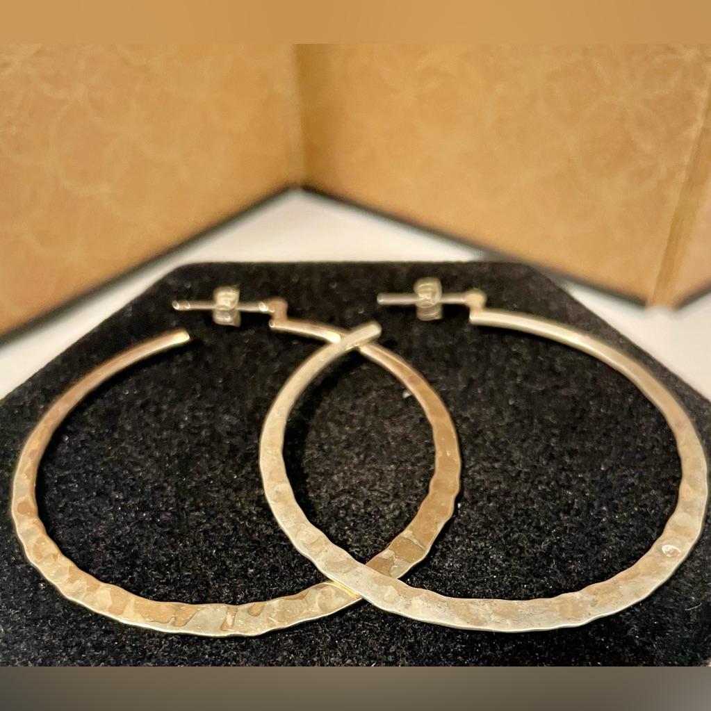 Handmade Sterling Silver Hammered Hoop Earrings